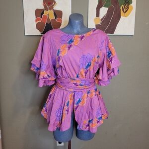 Ruffle Blouse Purple and Orange Size 2X